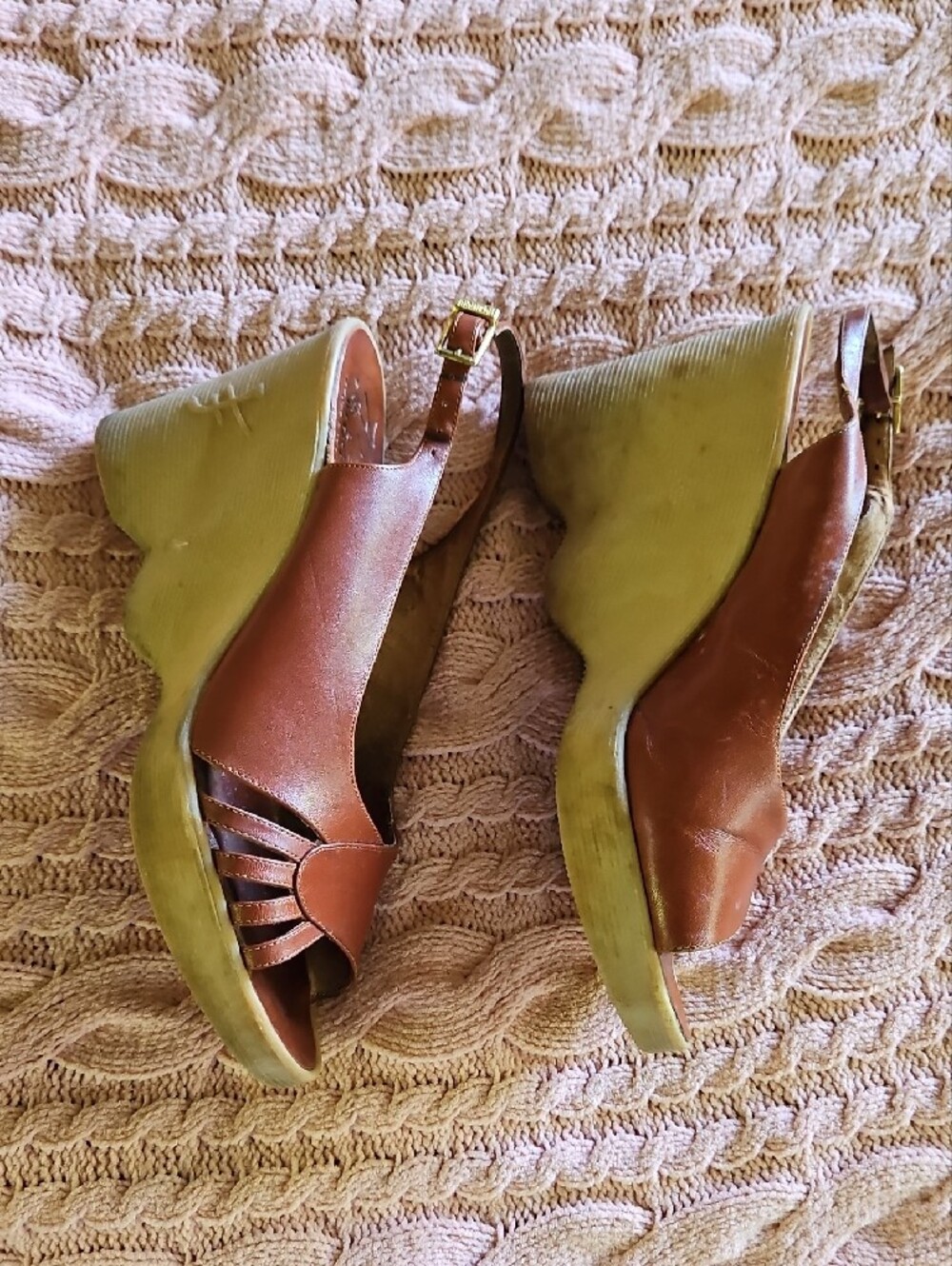 Famolare 70's Vintage Hi Up Women's Brown Leather Slingback Sandals 2/ 7.5 To 8 - Picture 4 of 17